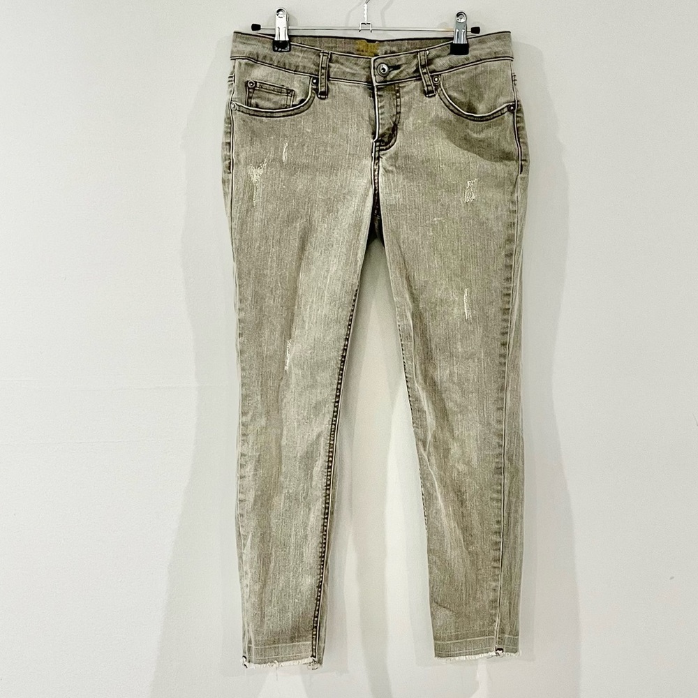 True craft distressed skinny jeans olive green